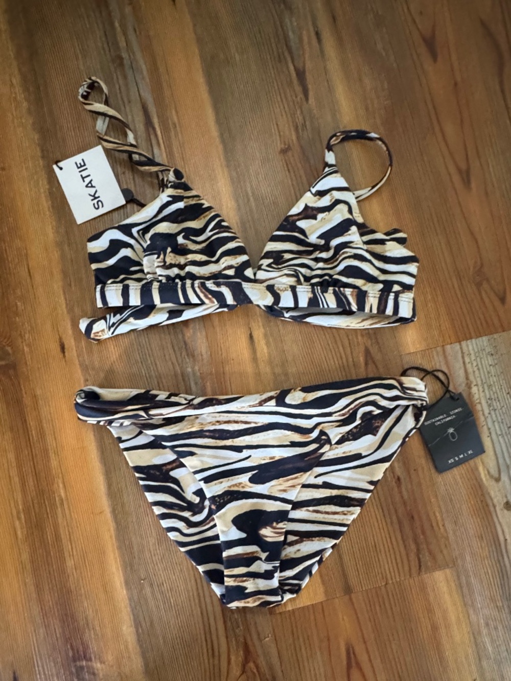NWT Skatie 2-Piece Bikini Set | Abstract Zebra Print | Triangle Top & Matching B